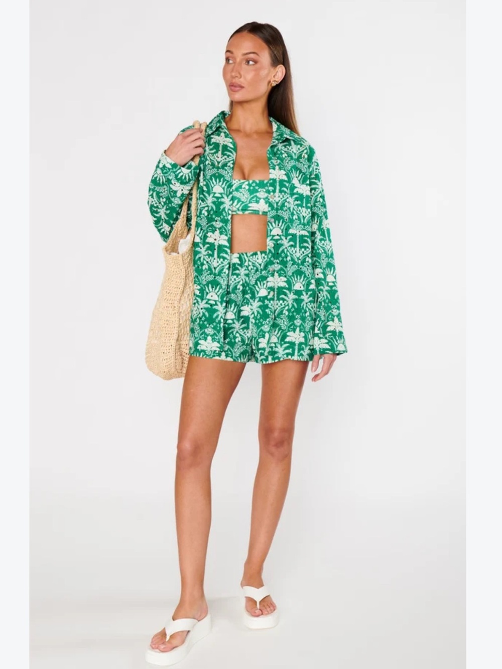 Show Me Your Mumu Carry On Button Down Tiki Green & White